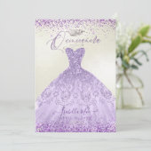 Quinceanera Dusty Paars Silver Glitter Gown Kaart (Staand voorkant)