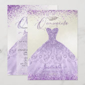 Quinceanera Dusty Paars Silver Glitter Gown Kaart (Voorkant / Achterkant)