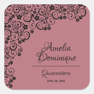 Quinceañera Dusty Pink en Black Vierkante Sticker