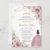 Quinceañera Dusty Roos Floral Princess Gown Gold Kaart (Voorkant)