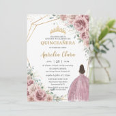 Quinceañera Dusty Roos Floral Princess Gown Gold Kaart (Staand voorkant)
