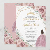 Quinceañera Dusty Roos Floral Princess Gown Gold Kaart (Voorkant / Achterkant)