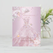 Quinceanera Dusty Roos Glitter Gown Sweet Peas Kaart (Staand voorkant)