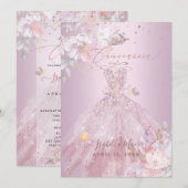 Quinceanera Dusty Roos Glitter Gown Sweet Peas Kaart (Voorkant / Achterkant)