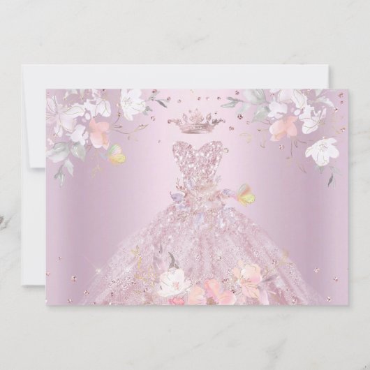 Quinceanera Dusty Roos Glitter Gown Sweet Peas Kaart (Achterkant)