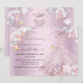 Quinceanera Dusty Roos Glitter Gown Sweet Peas Kaart (Voorkant / Achterkant)