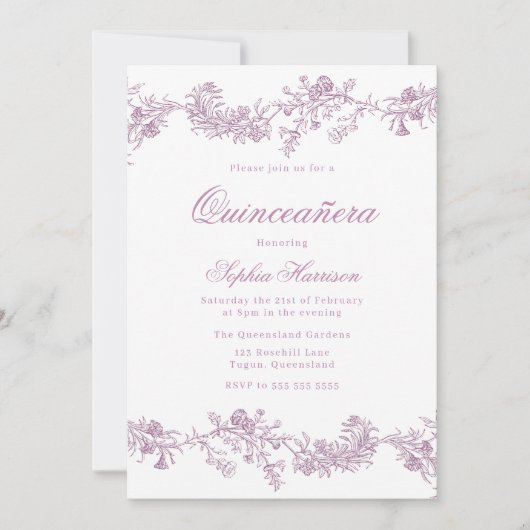  Quinceanera Dusty Roos Roze Bloemen Party Kaart (Voorkant)