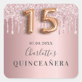 Quinceanera dusty roos roze glitter monogram vierkante sticker