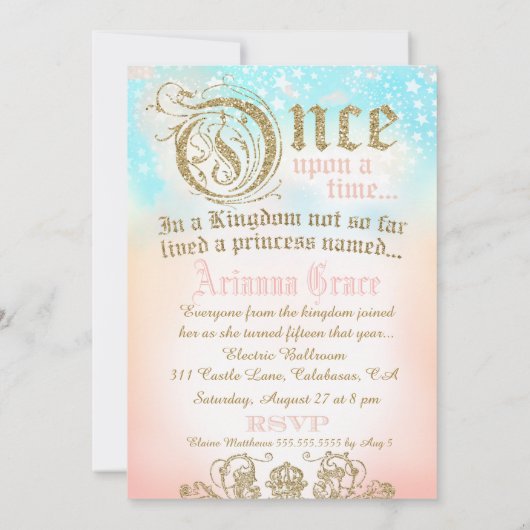 Quinceañera Eén keer op een time Prinses Uitnodigi Kaart (Achterkant)