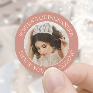 Quinceañera Eenvoudige Foto Roos Goud Roze Dank u Ronde Sticker