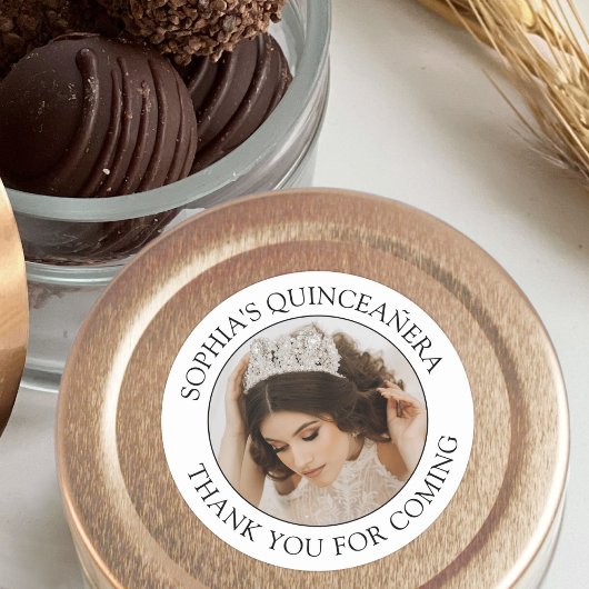 Quinceañera Eenvoudige Foto Zwart-Wit Dank U Ronde Sticker