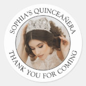 Quinceañera Eenvoudige Foto Zwart-Wit Dank U Ronde Sticker (Voorkant)