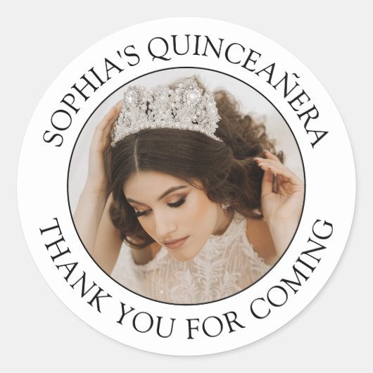 Quinceañera Eenvoudige Foto Zwart-Wit Dank U Ronde Sticker (Voorkant)