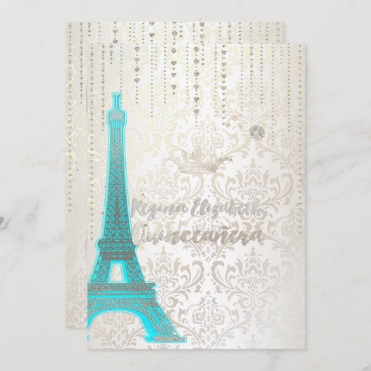 Quinceanera/Eiffel Blue/Princess/Crown Kaart (Voorkant / Achterkant)