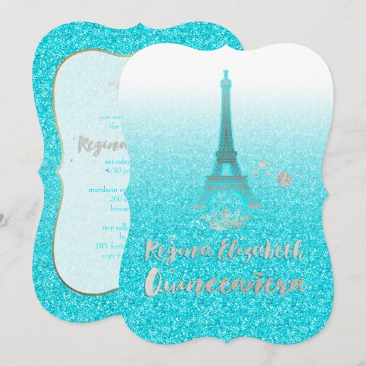 Quinceanera/Eiffel/Blue/Princess/Crown Kaart (Voorkant / Achterkant)