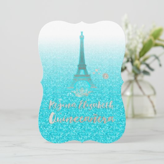 Quinceanera/Eiffel/Blue/Princess/Crown Kaart (Staand voorkant)