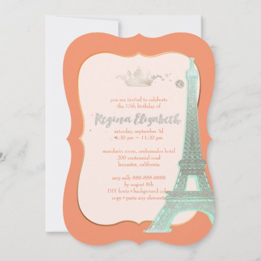 Quinceanera/Eiffel/Mint/DIY bckgrnd/Princess/Crown Kaart (Achterkant)