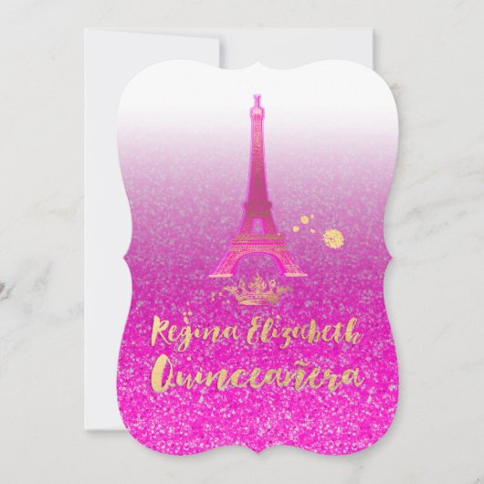 Quinceanera/Eiffel/Neon Pink/Princess/kroon Kaart (Voorkant)