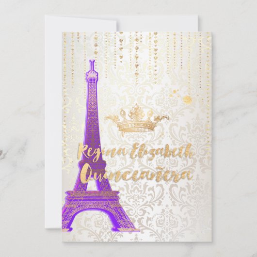 Quinceanera/Eiffel Tower/Parisian Princess/Paars Kaart (Voorkant)