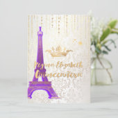 Quinceanera/Eiffel Tower/Parisian Princess/Paars Kaart (Staand voorkant)