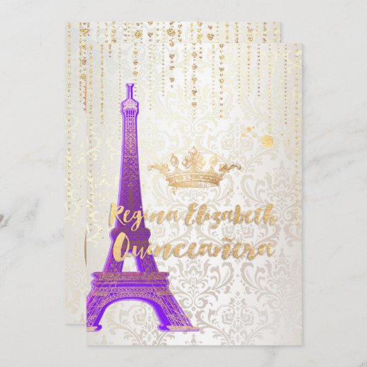 Quinceanera/Eiffel Tower/Parisian Princess/Paars Kaart (Voorkant / Achterkant)