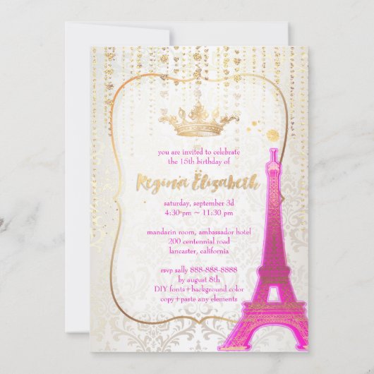 Quinceanera/Eiffel Tower/Parisian Princess/Paars Kaart (Achterkant)