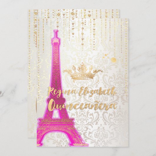 Quinceanera/Eiffel Tower/Parisian Princess/Paars Kaart (Voorkant / Achterkant)