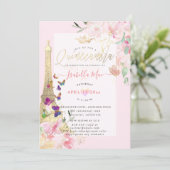 Quinceanera Eiffel Tower, Waterverf Butterflies Kaart (Staand voorkant)