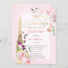 Quinceanera Eiffel Tower, Waterverf Butterflies Kaart