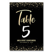 Quinceañera Elegant Black Gold Script Glitter Foli Kaart (Achterkant)