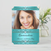 Quinceanera Elegant Blauwgroen Blue Diamond Kaart (Staand voorkant)