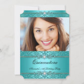 Quinceanera Elegant Blauwgroen Blue Diamond Kaart (Voorkant)