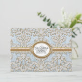 Quinceanera - Elegant Bloemenblad Damast Barok Kaart (Staand voorkant)
