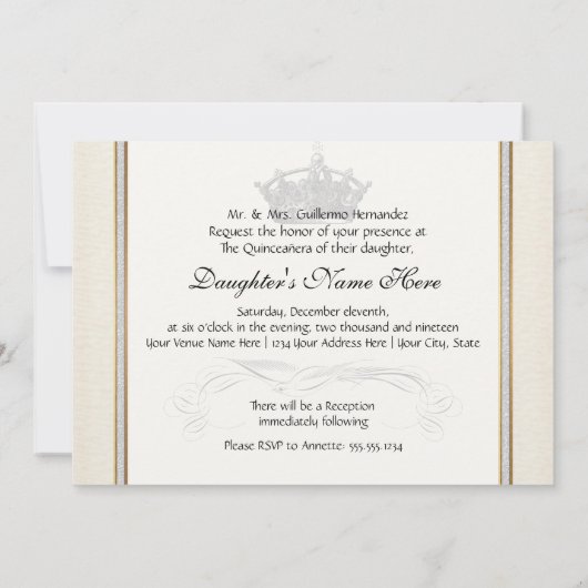 Quinceanera - Elegant Bloemenblad Damast Barok Kaart (Achterkant)