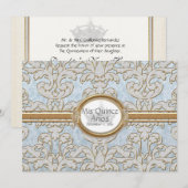 Quinceanera - Elegant Bloemenblad Damast Barok Kaart (Voorkant / Achterkant)