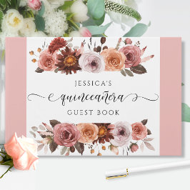 Quinceañera Elegant Blush Roze en Bourgondië Bloem Gastenboek