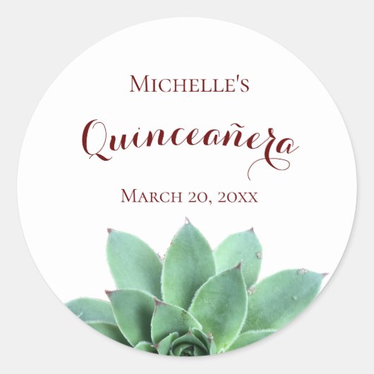 Quinceanera Elegant Botanisch Succulent Ronde Sticker (Voorkant)