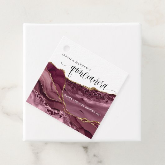 Quinceañera, Elegant Bourgogne Rood en Berry Agaat Bedankjes Labels (In situ)