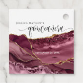 Quinceañera, Elegant Bourgogne Rood en Berry Agaat Bedankjes Labels (Achterkant)