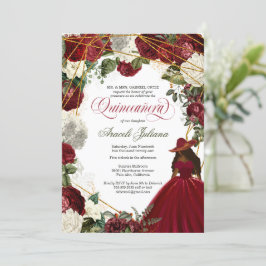 Quinceanera elegant charro burgundy white floral kaart