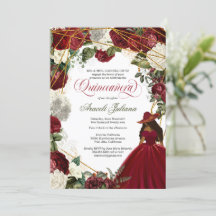 Quinceanera elegant charro burgundy white floral
