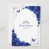 Quinceanera Elegant Chic Royal Blue Roses Silver Kaart (Achterkant)