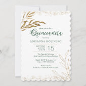 Quinceanera Elegant Emerald Green en Gold Leaf Kaart (Voorkant)