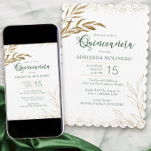 Quinceanera Elegant Emerald Green en Gold Leaf Kaart