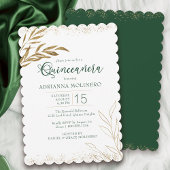 Quinceanera Elegant Emerald Green en Gold Leaf Kaart