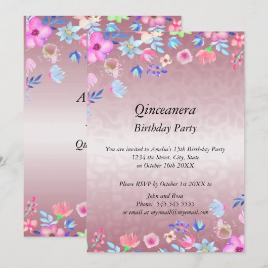 Quinceanera Elegant en Modern verjaardagsfeest roz Kaart (Voorkant / Achterkant)