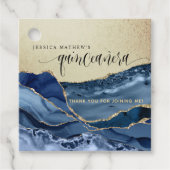 Quinceañera, Elegant Gold en Blue Agate Bedankjes Labels (Voorkant)