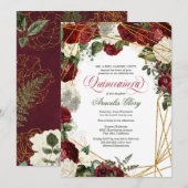 Quinceanera elegant groene witte bogundische bloem kaart (Voorkant / Achterkant)