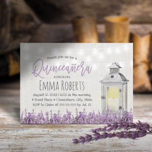 Quinceanera Elegant Lavender Flowers White Lantern Kaart