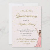 Quinceanera Elegant Pink Gold Kaart (Voorkant)